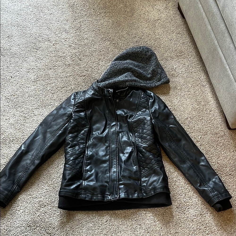 Black jacket with gray hood